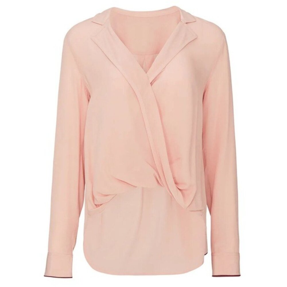 rag & bone Dean Drape Front Blouse Shirt S Dusty Rose Twist Faux Wrap - Picture 2 of 13